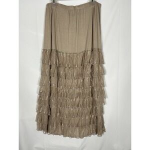 Lace Tiered Maxi Skirt Size L Crinkle Tiered Broomstick Brown Boho Forrest Fairy
